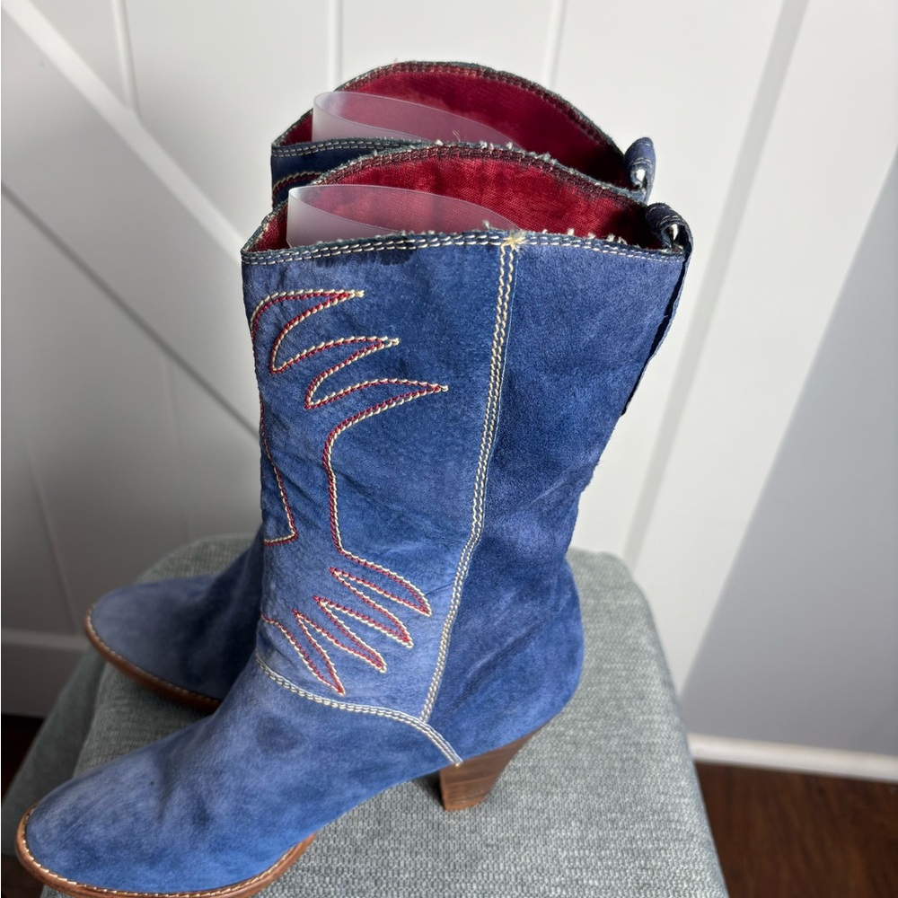 Nine West Blue Suede Heeled Boots - Picture 8 of 10